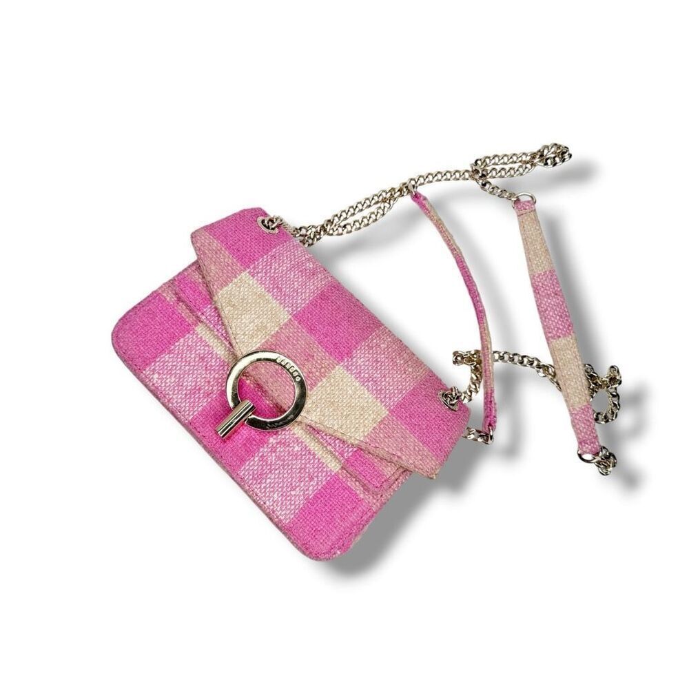 Sandro Yza Pink & Beige Tweed Checkered Crossbody Shoulder Bag Gold Hardware